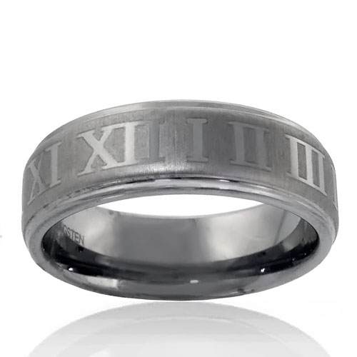 8mm Tungsten Half Dome Band with Roman Numerals - Click Image to Close