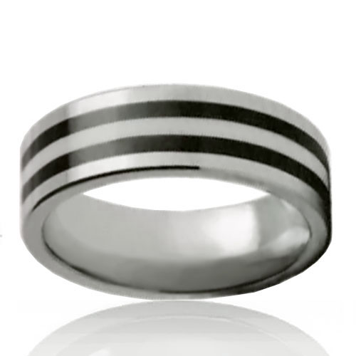 8mm Flat Tungsten Band with Black Stripe - Click Image to Close