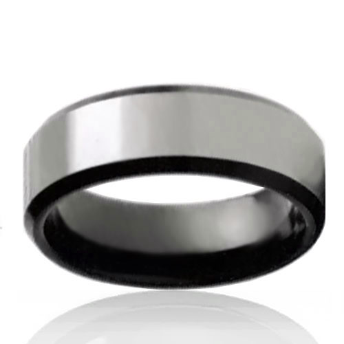 8mm Black Tungsten Two Tone Flat Band - Click Image to Close