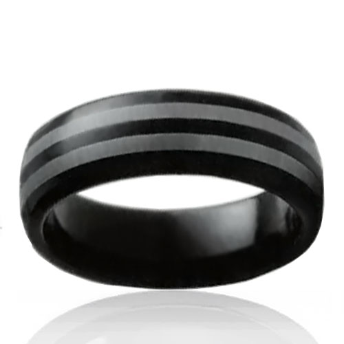 8mm Half Dome Black Tungsten Band with Stripes - Click Image to Close