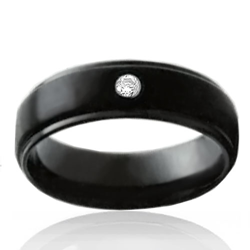 7mm Brushed Black Tungsten Half Dome Band with Stone - Click Image to Close