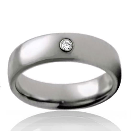 6mm Half Dome Tungsten Band with Stone - Click Image to Close