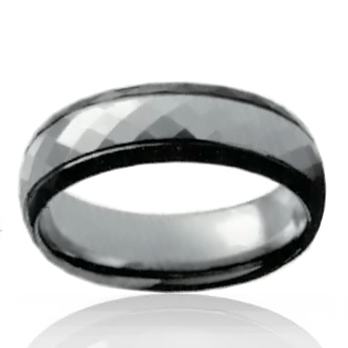 8mm Two Tone Tungsten Faceted Band - Click Image to Close