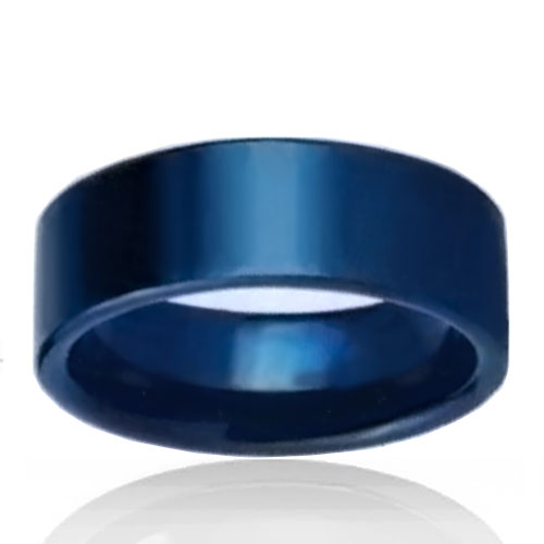 8mm Brushed Blue Tungsten Flat Band - Click Image to Close