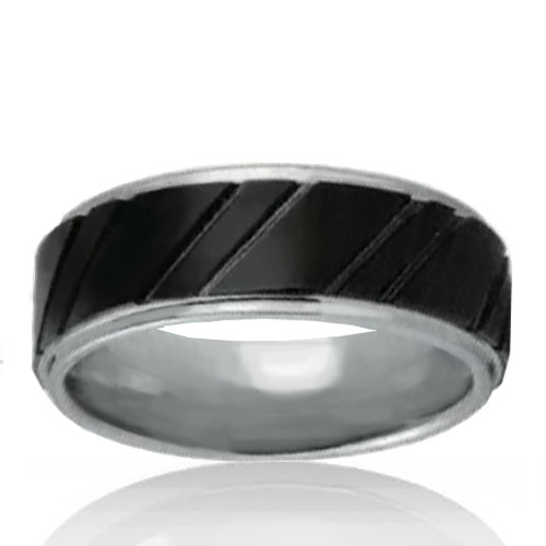 8mm Flat Tungsten Band with Cut Black Stripe - Click Image to Close