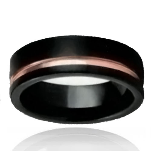 8mm Brushed Black Tungsten Band with Copper Stripe - Click Image to Close