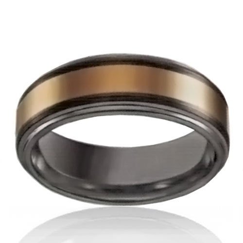 8mm Tungsten Flat Band With Gold Plated Centre - Click Image to Close