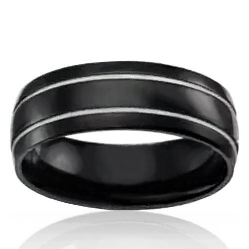 Back Ceramic Double Line 7mm Band - Click Image to Close