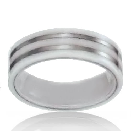 White Ceramic and Double Row Tungsten 7mm Band - Click Image to Close