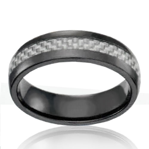 Black Ceramic with Carbon Fiber 7mm Band - Click Image to Close