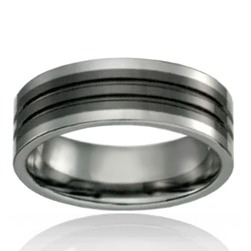 Tungsten 8mm Band with Double Line Black Ceramic - Click Image to Close