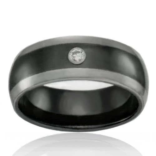 Tungsten 8mm Band with Black Ceramic and Cubic - Click Image to Close