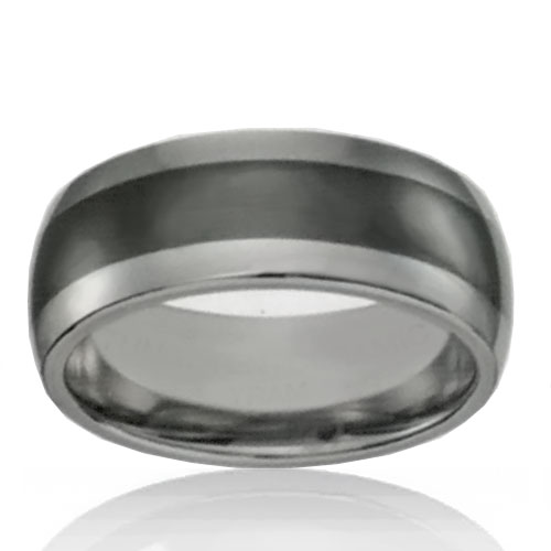 Tungsten 8mm Band with Black Ceramic Inlay - Click Image to Close