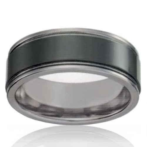 Tungsten 8mm Band with Flat Black Ceramic - Click Image to Close