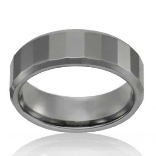 8mm Tungsten Flat Faceted Bevelled Edge Band - Click Image to Close