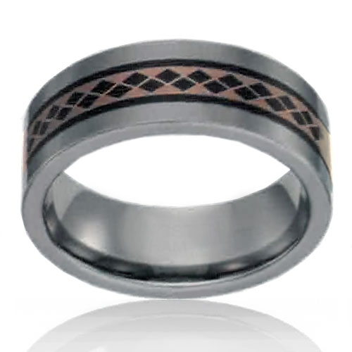 8mm Tungsten Flat Band with Spinning Pattern - Click Image to Close