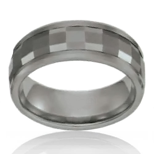 8mm Tungsten Flat Band with Spinning Facets - Click Image to Close