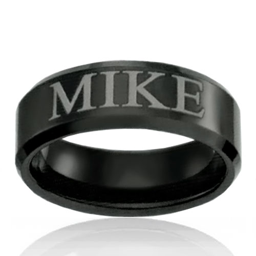 8mm Black Tungsten Band With Name - Click Image to Close