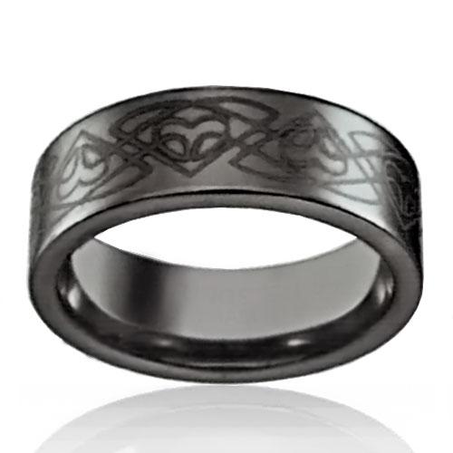 8mm Tungsten Celtic Trillium Flat Band - Click Image to Close